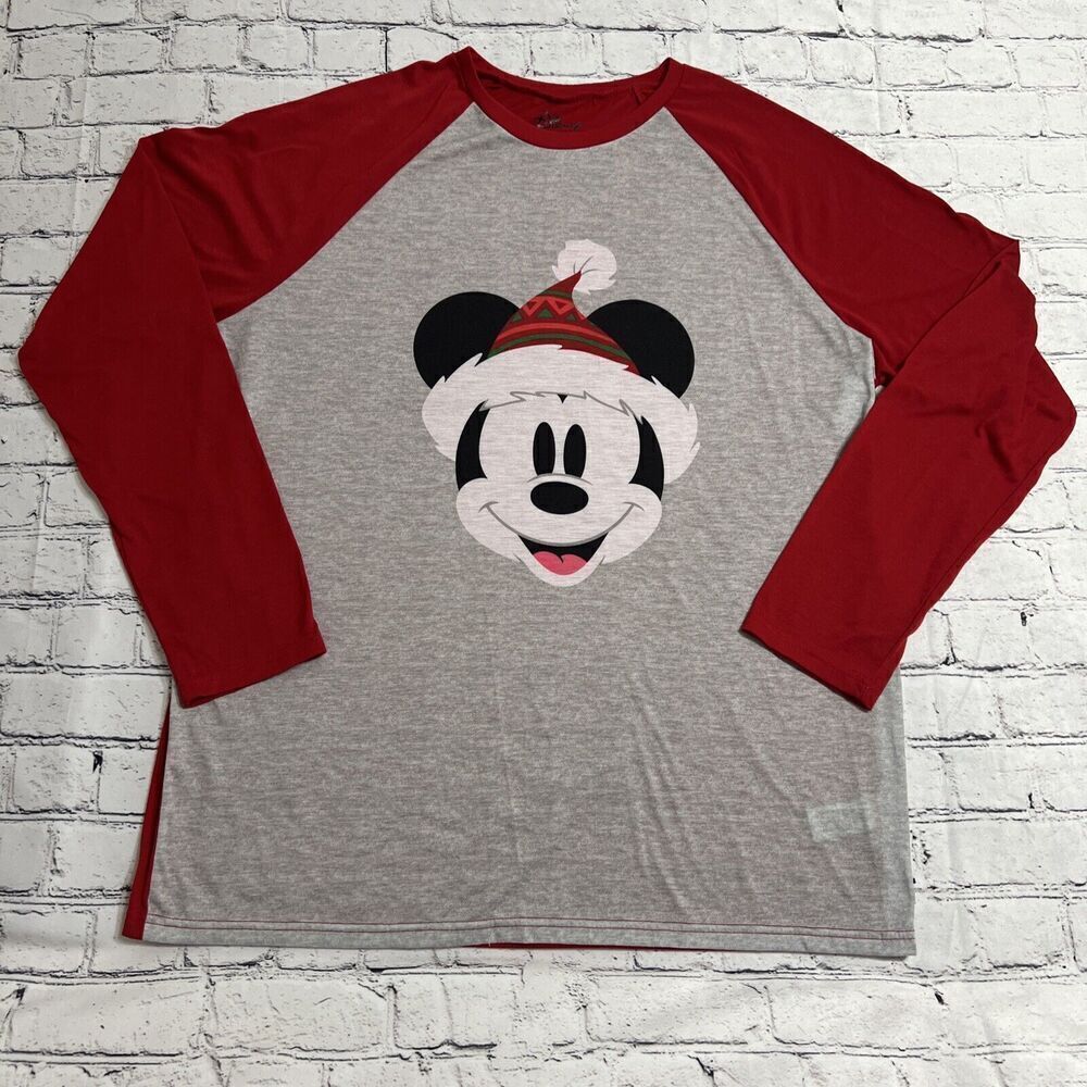 Disney Mickey Mouse Christmas Pajama Top Men’s Size LG Santa Hat